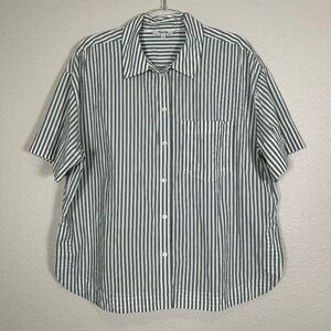 Madewell size XL oversized boxy button up shirt signature poplin green stripe